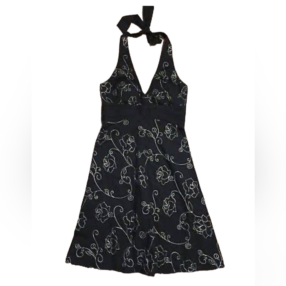 White House Black Market Dress black and silver floral size 2